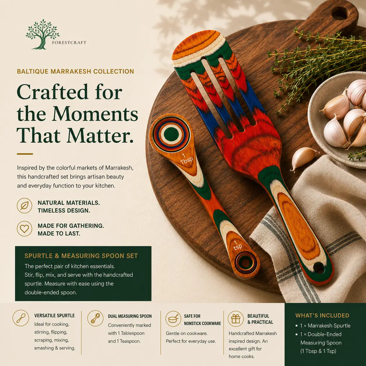 ForestCraft Baltique Marrakesh Spurtle & Measuring Spoon Set