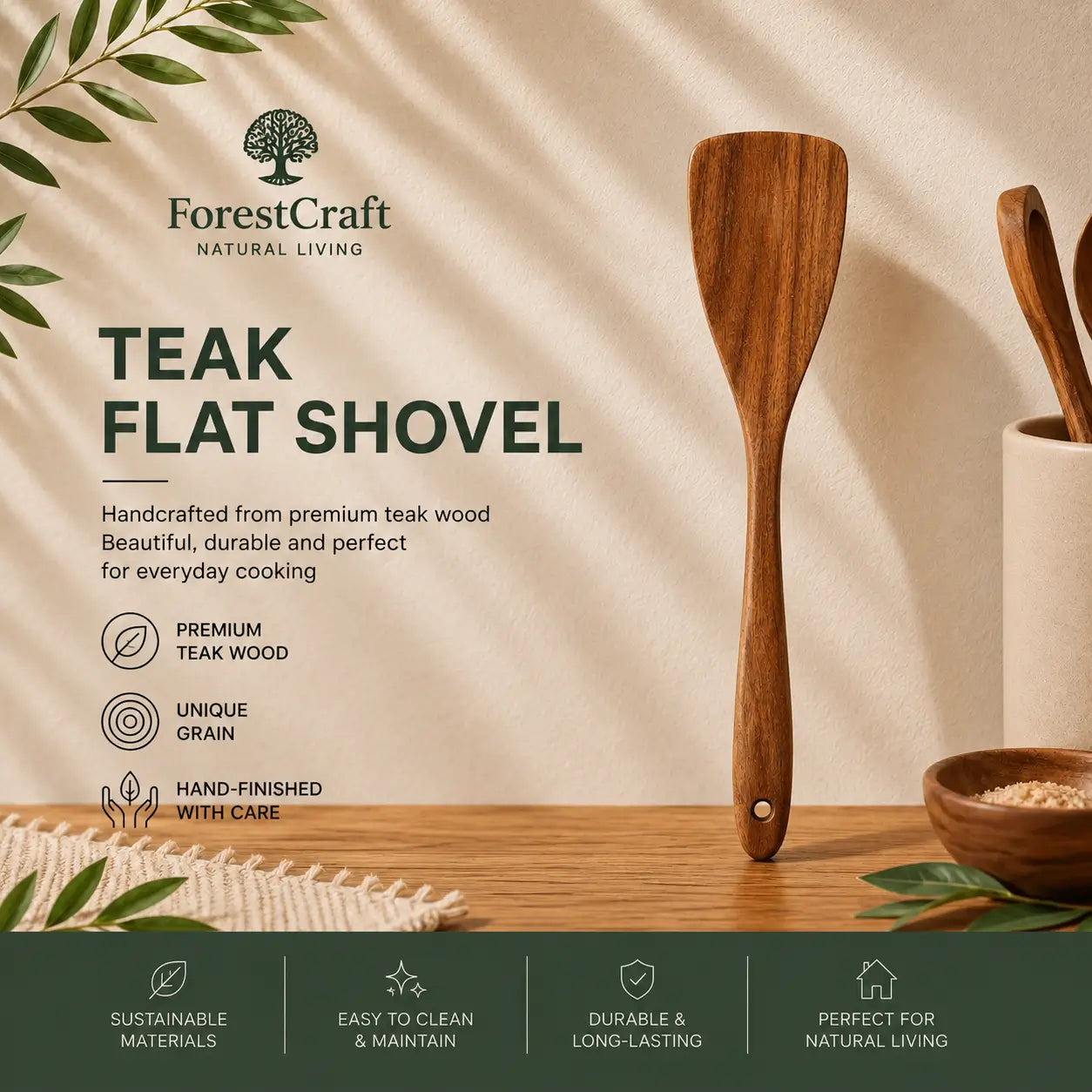 ForestCraft teak flat shovel spatula