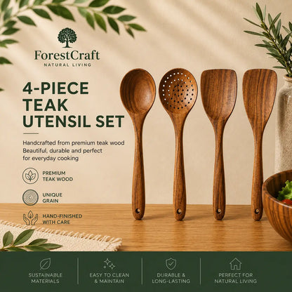 ForestCraft teak 4-Piece kitchen utensil set