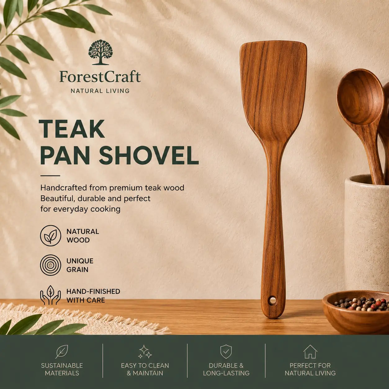 ForestCraft teak pan shovel spatula