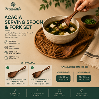 ForestCraft Acacia Serving Spoon & Fork Set
