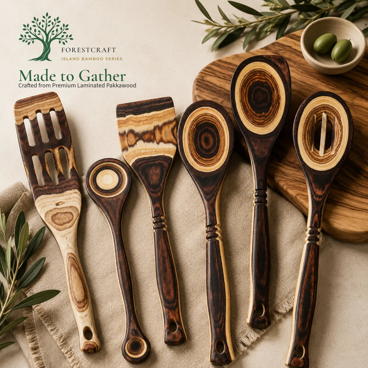 ForestCraft Island Bamboo Pakkawood 6-Piece Utensil Set