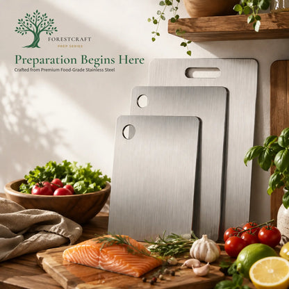 ForestCraft Prep Boards – 3-Piece Stainless Steel Cutting Board Set