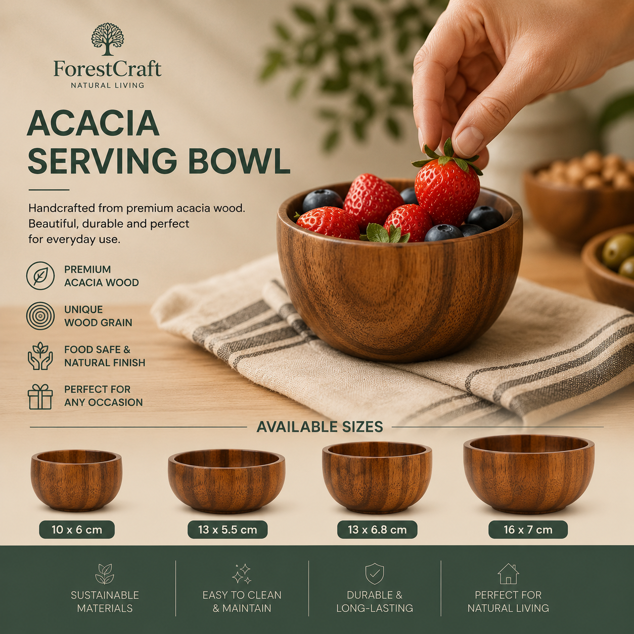 ForestCraft Acacia Serving Bowl