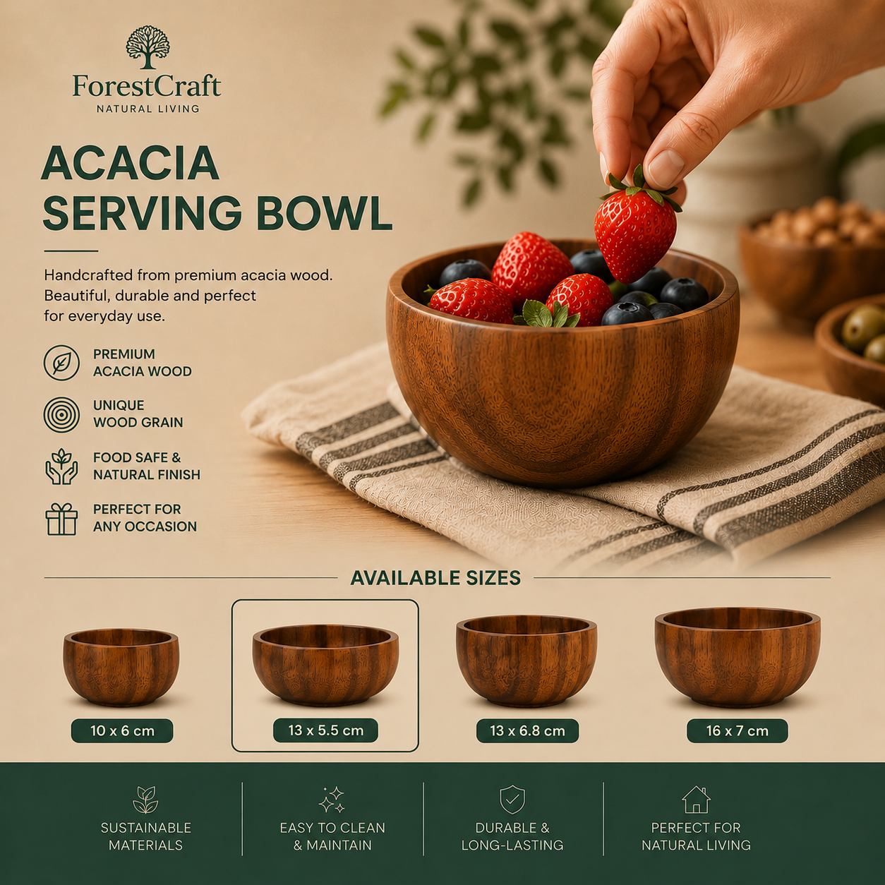 ForestCraft Acacia Serving Bowl