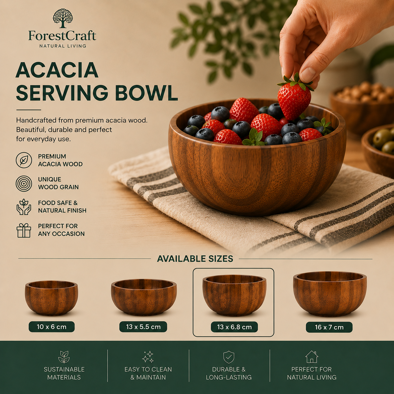 ForestCraft Acacia Serving Bowl