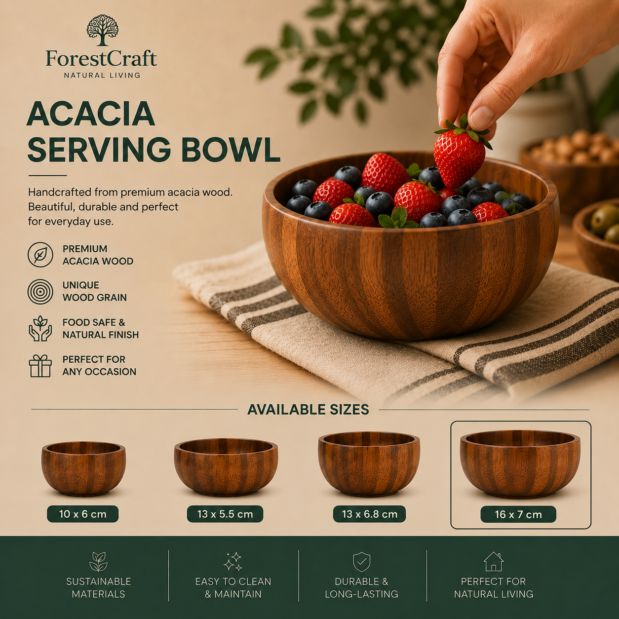 ForestCraft Acacia Serving Bowl