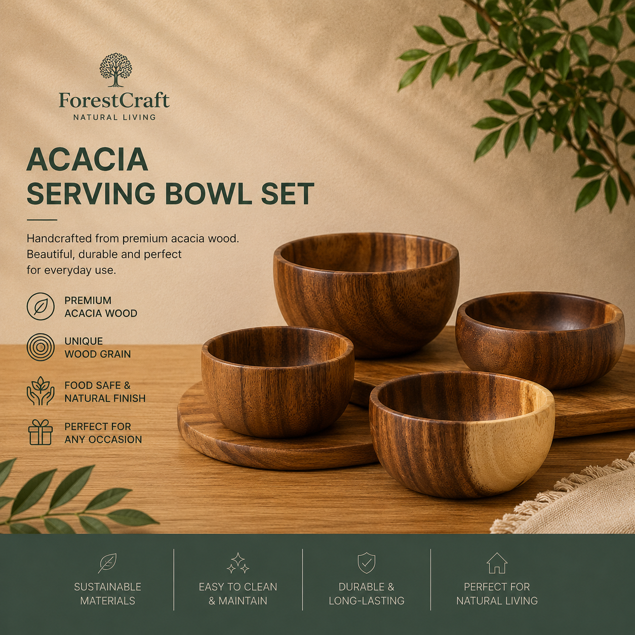 ForestCraft Acacia Serving Bowl