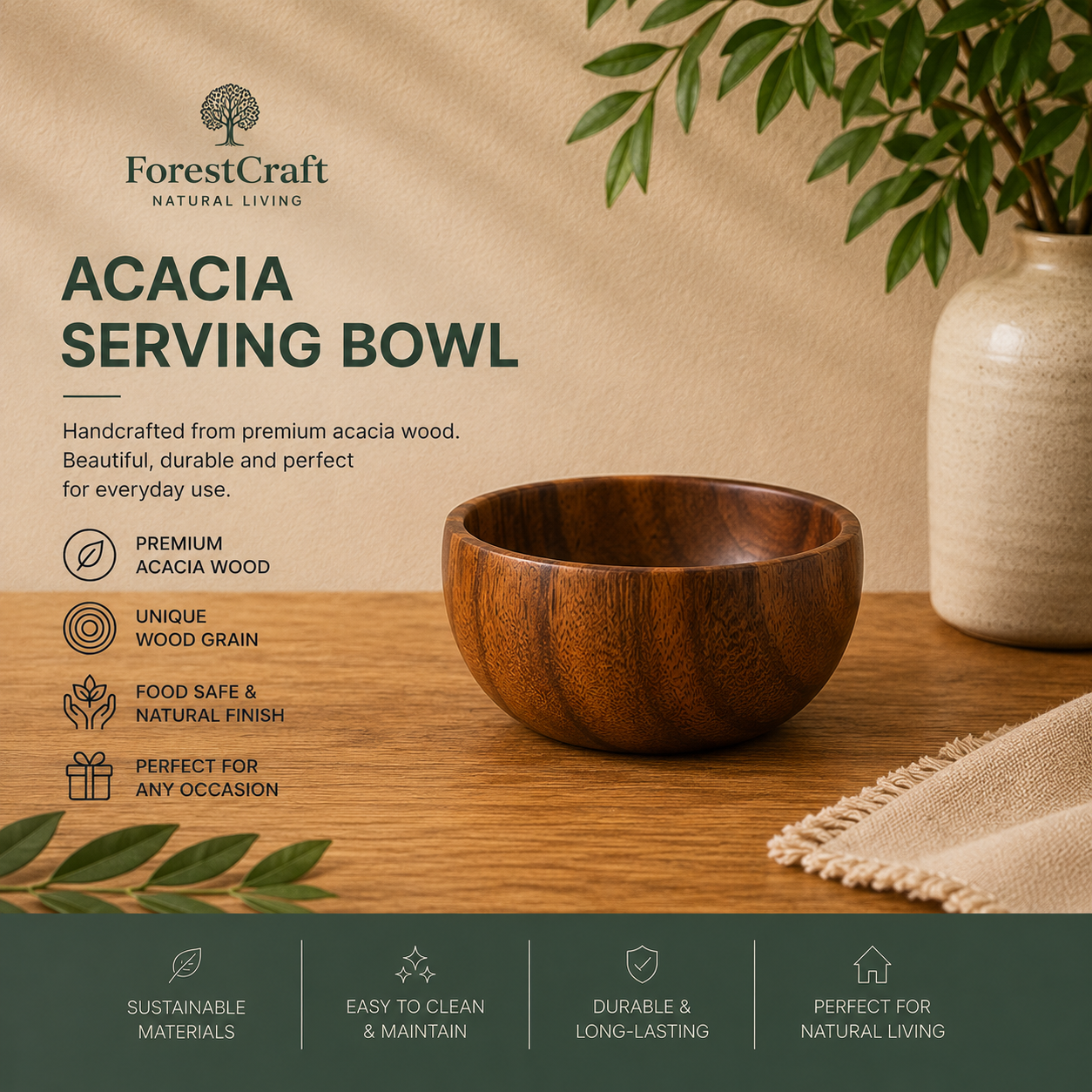 ForestCraft Acacia Serving Bowl