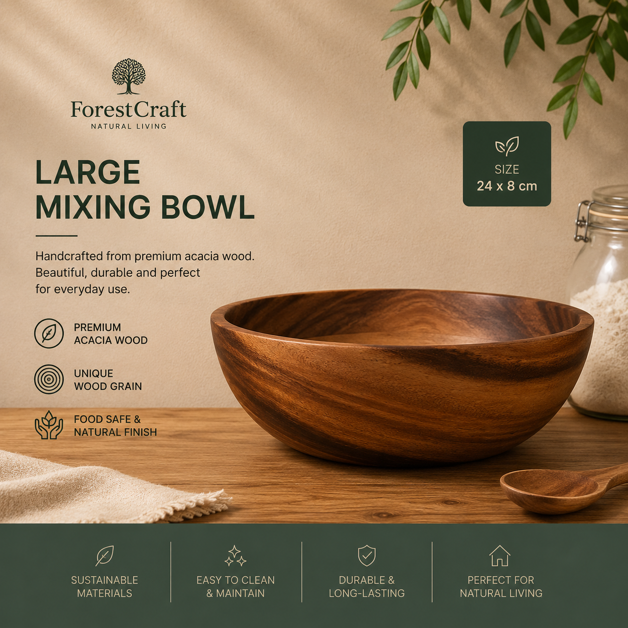 ForestCraft Acacia Mixing Bowls