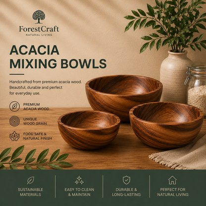 ForestCraft acacia mixing bowl set