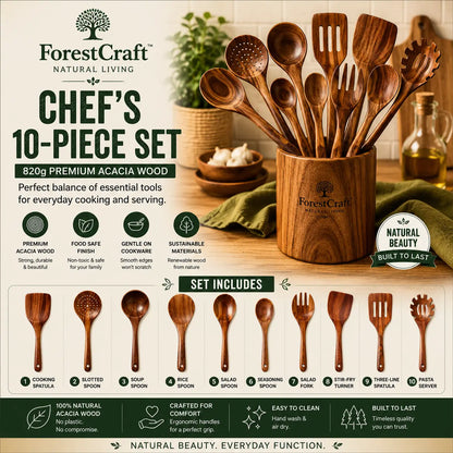 ForestCraft Chef's 10-Piece acacia kitchen utensil set