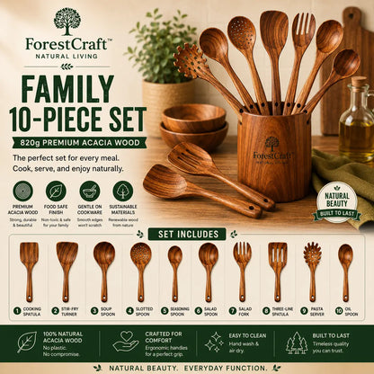 ForestCraft Family 10-Piece acacia kitchen utensil set