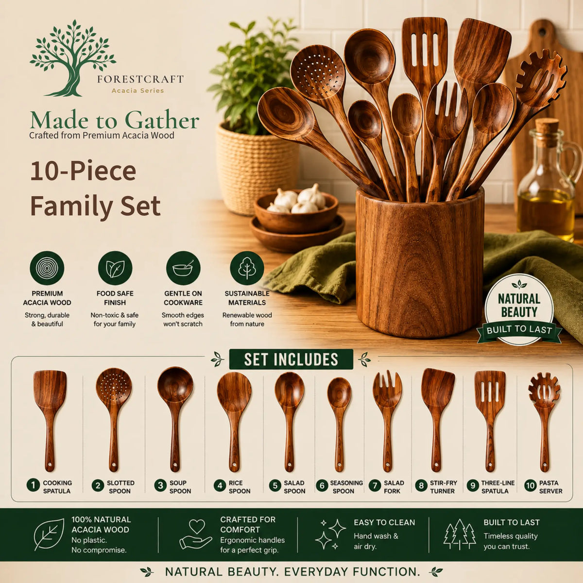 Acacia Small Leaf Utensil Sets