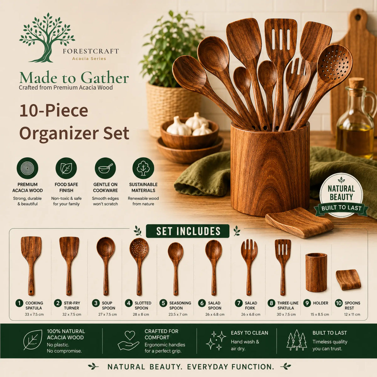 Acacia Small Leaf Utensil Sets