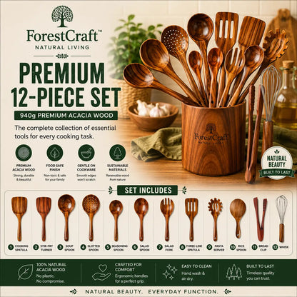 ForestCraft Premium 12-Piece acacia kitchen utensil set
