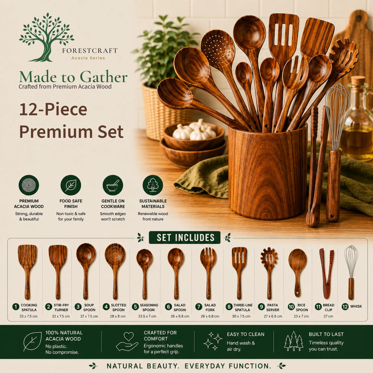 Acacia Small Leaf Utensil Sets