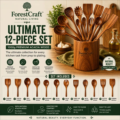 ForestCraft Ultimate 12-Piece acacia kitchen utensil set