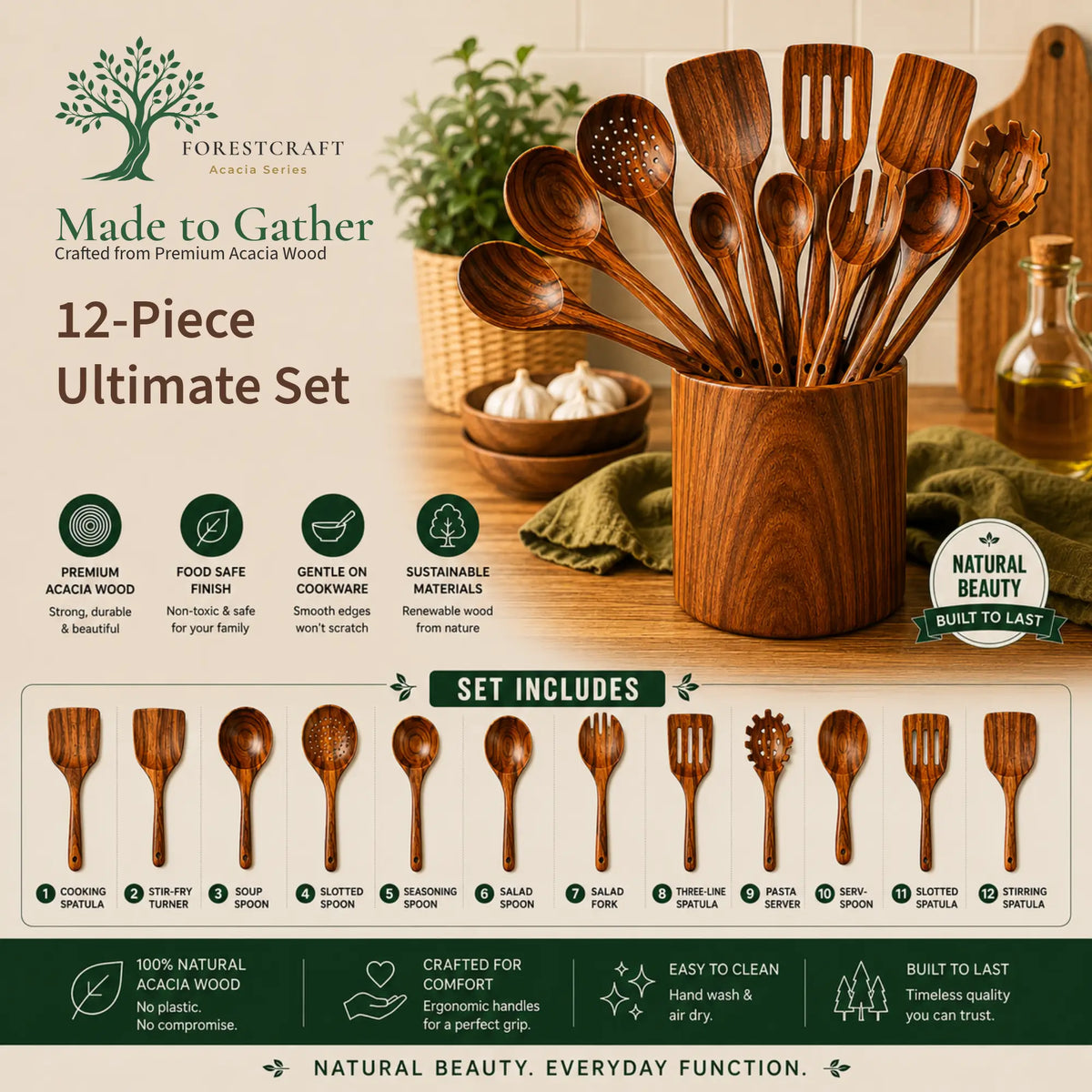 Acacia Small Leaf Utensil Sets