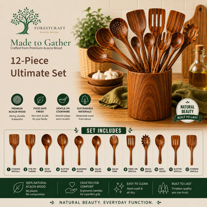 Acacia Small Leaf Utensil Sets