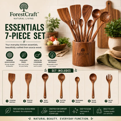 ForestCraft Essentials 7-Piece acacia kitchen utensil set