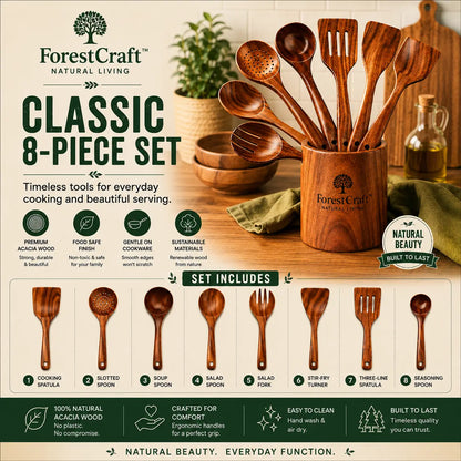 ForestCraft Classic 8-Piece acacia kitchen utensil set