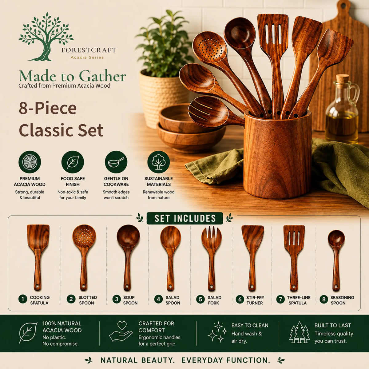 Acacia Small Leaf Utensil Sets