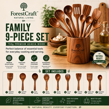 ForestCraft Family 9-Piece acacia kitchen utensil set
