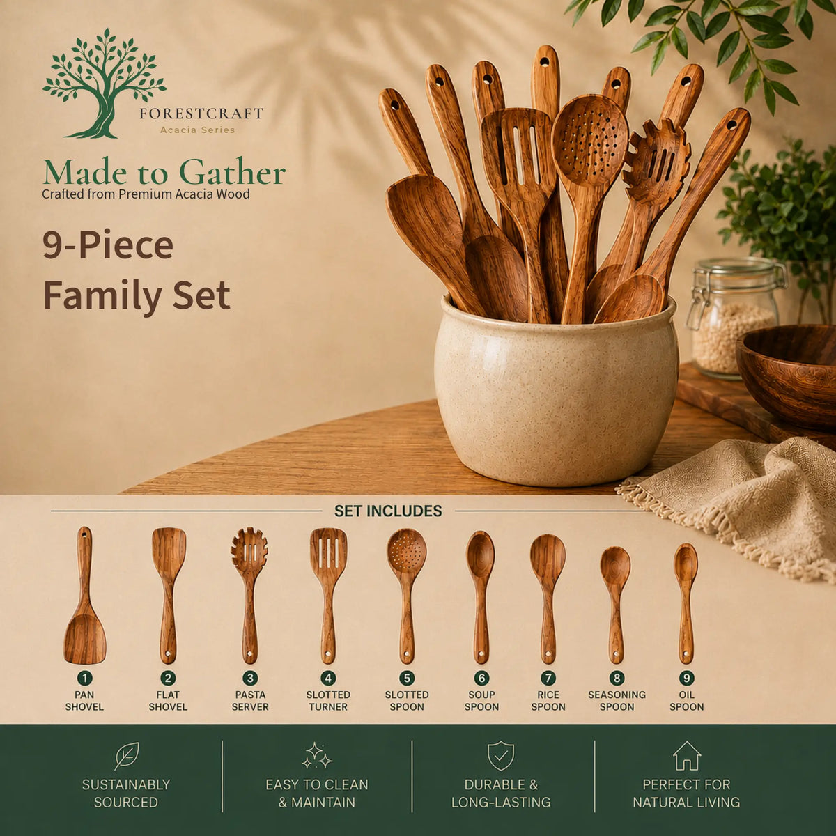 Acacia Small Leaf Utensil Sets