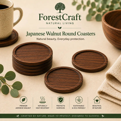 ForestCraft Japanese Round Walnut Coasters