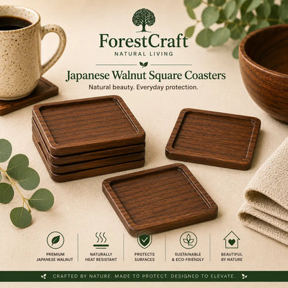 ForestCraft Square Japanese Walnut Coasters