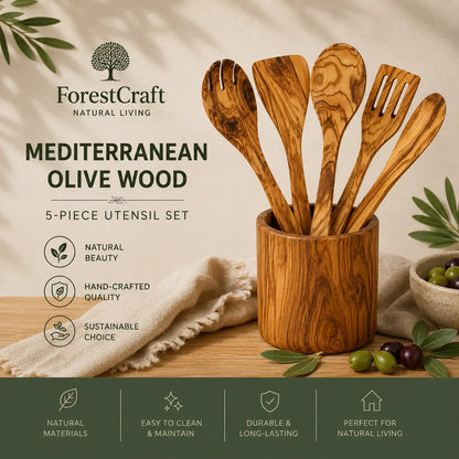 ForestCraft Mediterranean Olive Set of handcrafted olive wood kitchen utensils