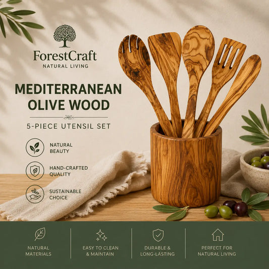 ForestCraft Mediterranean Olive Set of handcrafted olive wood kitchen utensils